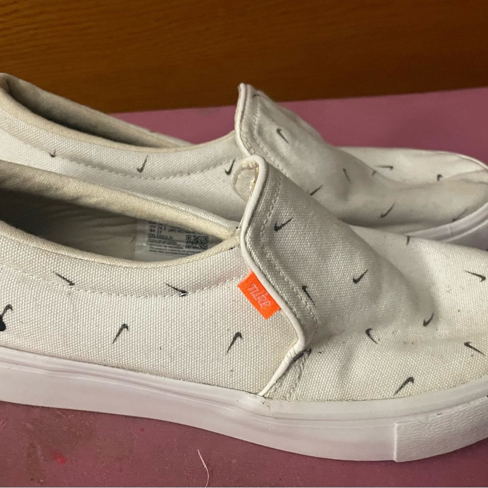 Nike White and Black Slip-On Shoes